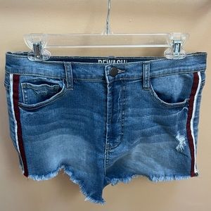 Rewash denim shorts w/ maroon & white stripes up the sides SIZE 10